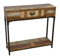 Console 1 tiroir, 1 plateau bas en Hévéa recyclé coloré et métal 80x25x75cm LOFT COLORS