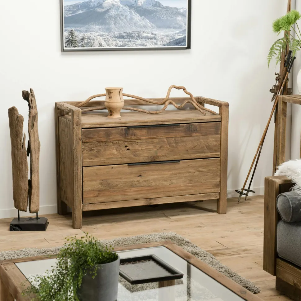 Console 2 tiroirs bois recyclé clair SALERNE