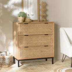 Console 2 tiroirs en cannage rotin naturel PALMA