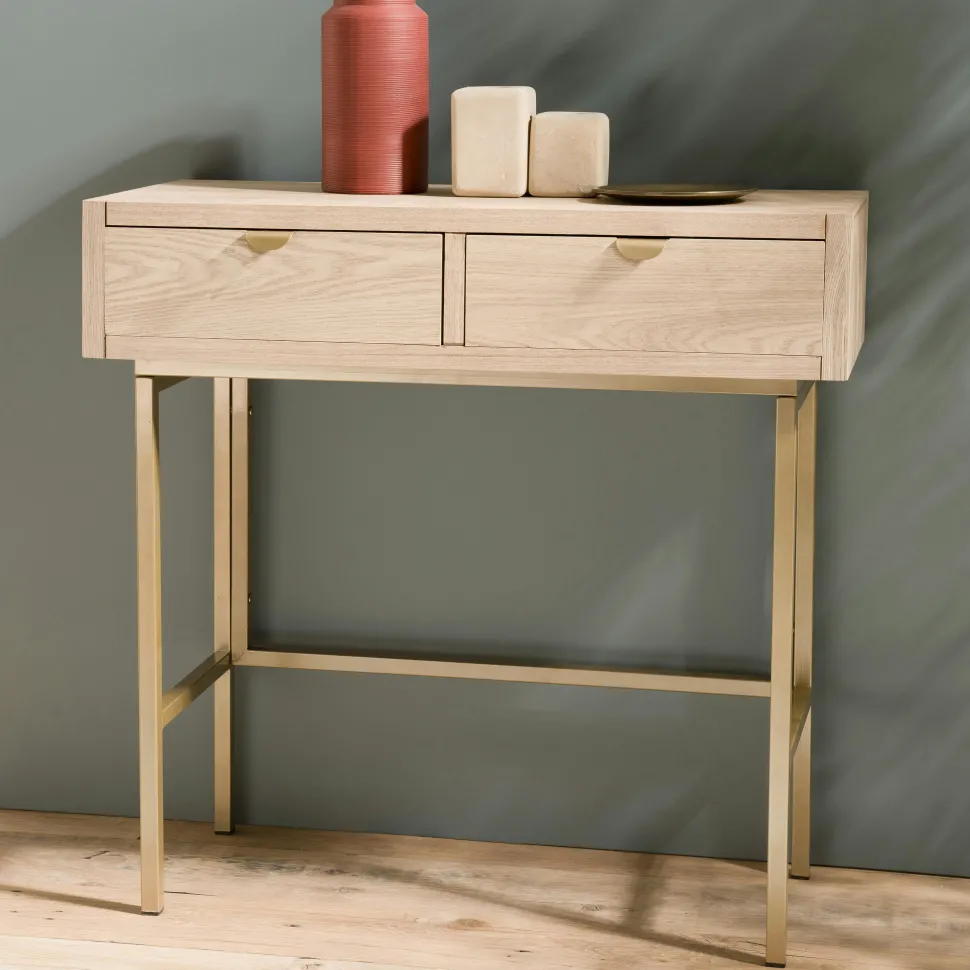 Console 2 tiroirs pieds et poignées dorés CORDOUE