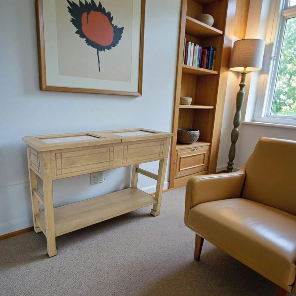 Console avec double plateaux vitrés hévéa 108x39x75cm TRADITION