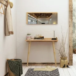 Console bureau effet chêne avec miroir rectangulaire MARFA