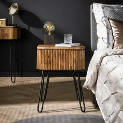 Console de chambre en bois de manguier motif baguette 2 tiroirs DELHI