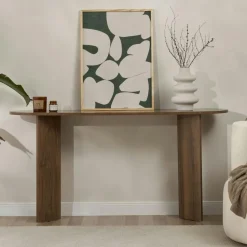 Console de salon noire ovale - pieds en V, effet bois MARFA