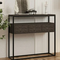 Console d'entrée avec rangement, effet bois clair JENA