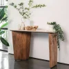 Console d'entrée en bois de manguier et travertin MOON