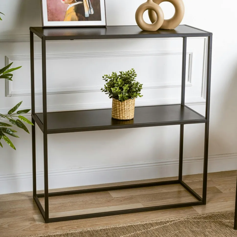 Console d'entrée noire minimaliste - 2 plateaux JENA