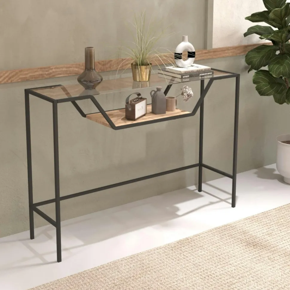 Console d'entrée noire minimaliste - 2 plateaux JENA
