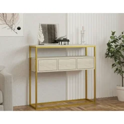 Console d'entrée rangements fermés, effet marbre beige JENA