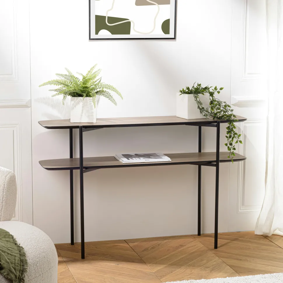 Console double plateau couleur bois LANDAISE
