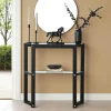 Console en verre et bois anthracite - 2 plateaux LHASA
