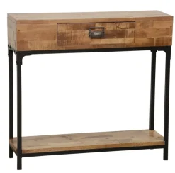 Console entrée rétro bois d'hévéa métal LOFT