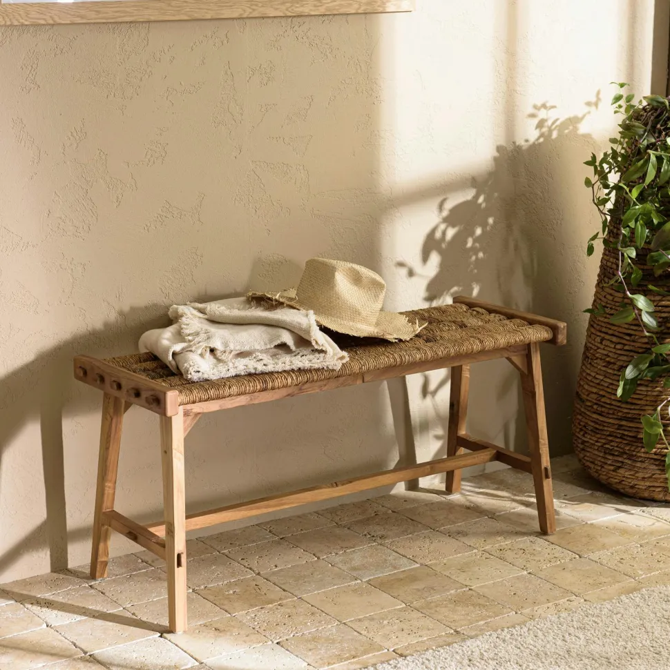 Console entrée rétro bois d'hévéa métal LOFT