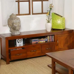 Console exotique bois acajou avec tiroirs 120cm LOLA