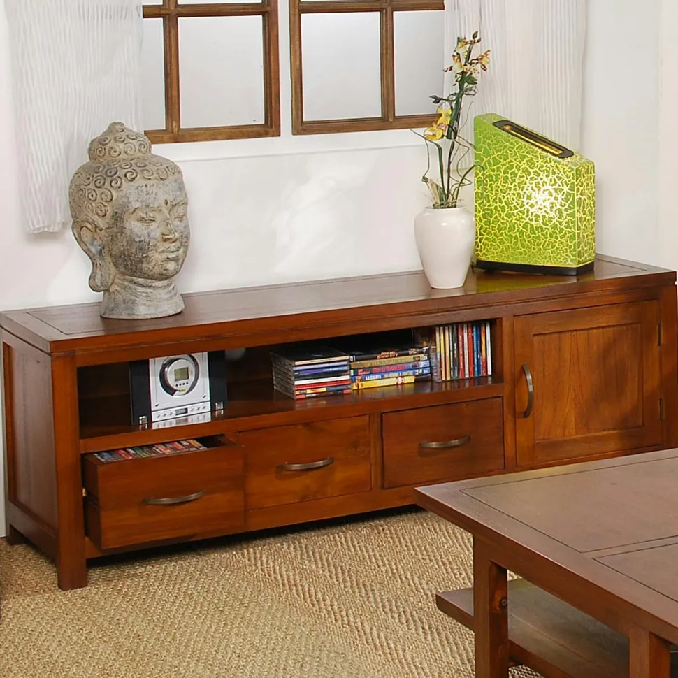Console exotique bois acajou avec tiroirs 120cm LOLA