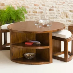 Console exotique bois acajou avec tiroirs 120cm LOLA