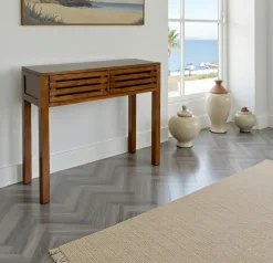 Console Hévéa 2 tiroirs façade Persienne 90x30x75cm NEW ORLEANS