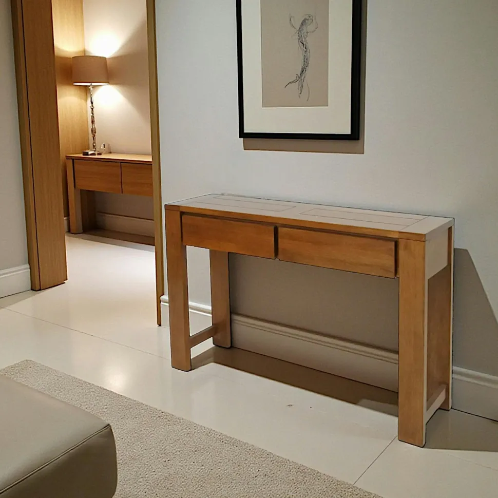 Console Hévéa 2 tiroirs 115x30x75cm OLGA