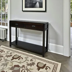 Console Hévéa double plateaux, 2 tiroirs, 100x30x75cm HELENA