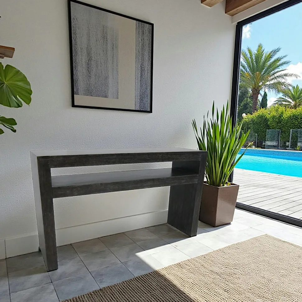 Console Hévéa double plateaux 150x40x86cm OLGA