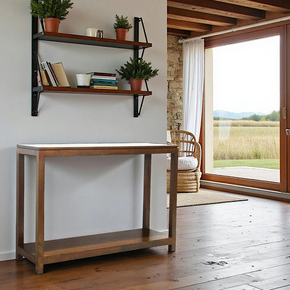 Console Hévéa double plateaux 110x35x85cm HELENA