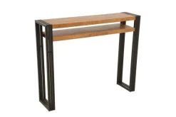 Console hévéa recyclé naturel et métal noirci 2 plateaux 100X25X80cm DOCKER