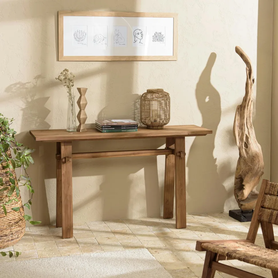 Console ovale 2 plateaux en teck recyclé 160 cm SWING