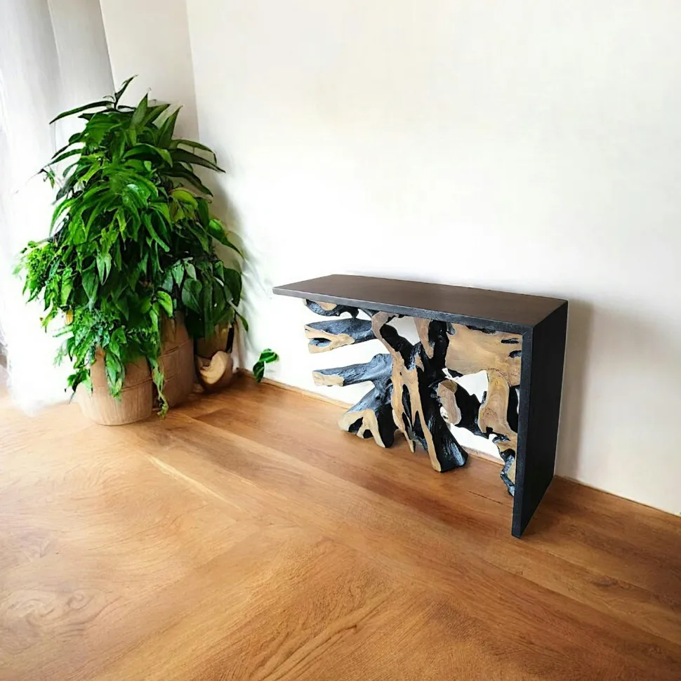Console racine de teck contour bois noir ARIZONA