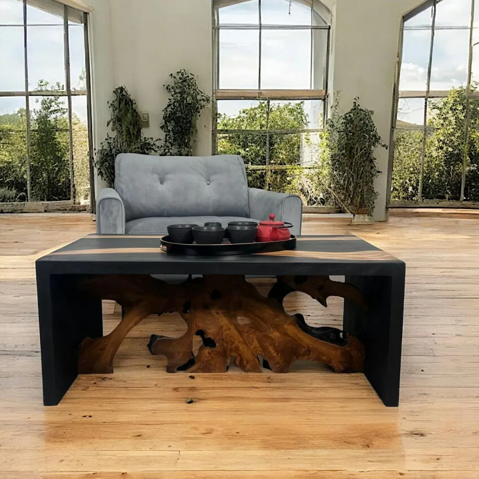 Console racine de teck contour bois noir ARIZONA
