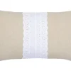 Coussin déco couleur lin et vert avec dentelle blanche 30x50cm MUMMY