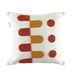 Coussin déco écru – motifs terracotta et moutarde IZMIR