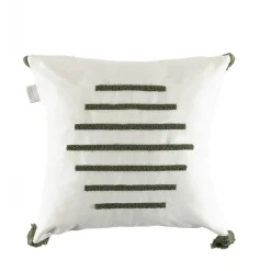 Coussin en lin à pompons – rayures en bouclette verte IZMIR