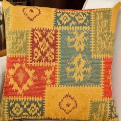 Coussin ethnique jaune – motif patchwork IZMIR