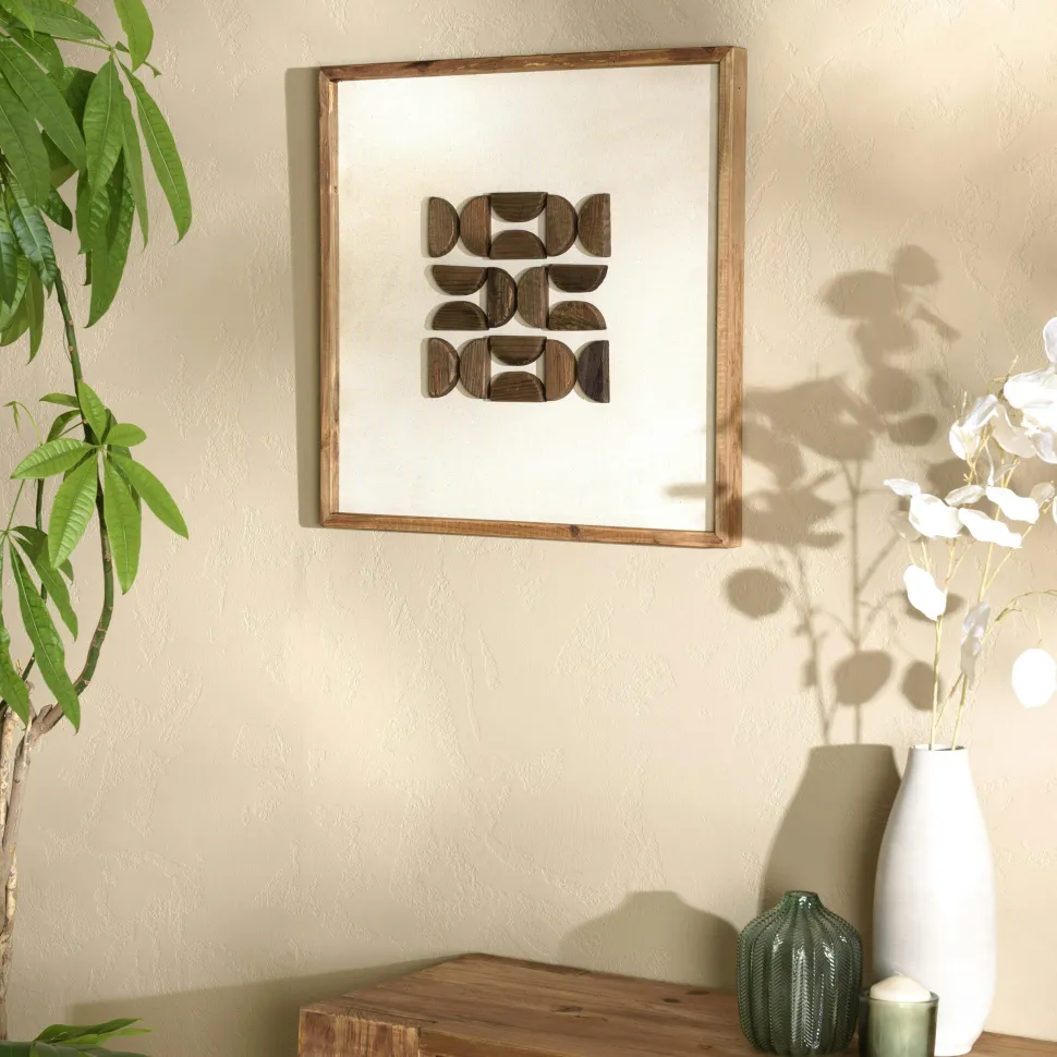 Décoration murale carrée motifs bois sur fond blanc DENVER