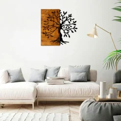Décoration murale en métal et bois – arbre de vie