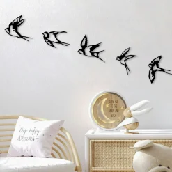 Décoration murale en métal noir – hirondelles (lot de 5)