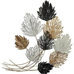 Décoration murale en métal feuilles noir, blanc et or