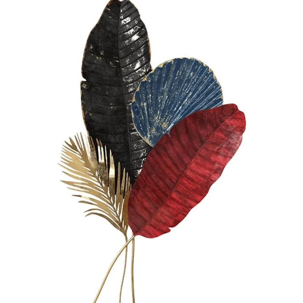 Décoration murale grandes feuilles (bleu, rouge, or et noir)