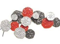 Décoration murale métal bouquet abstrait rouge gris