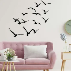 Décoration murale métal noir – envolée d'oiseaux (lot de 5)