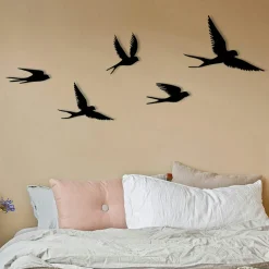 Décoration murale nature – oiseaux métal noir (lot de 11)