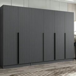 Dressing 6 portes grises rainurées 3 penderies BYRON