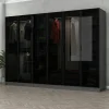 Dressing 6 portes verre, 2 tiroirs & cadre anthracite BYRON