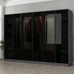 Dressing design 3 penderies, verre & cadre anthracite BYRON