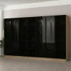 Dressing design 7 portes verre noir & cadre effet bois BYRON