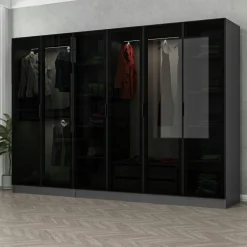 Dressing design 6 portes verre noir & cadre anthracite BYRON