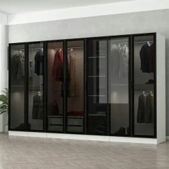 Dressing XXL 5 penderies, blanc & verre noir 190 cm BYRON