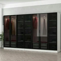 Dressing XXL 5 penderies, blanc & verre noir 190 cm BYRON