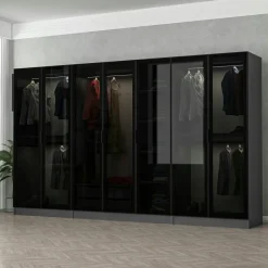 Dressing XXL 5 penderies, blanc & verre noir 190 cm BYRON