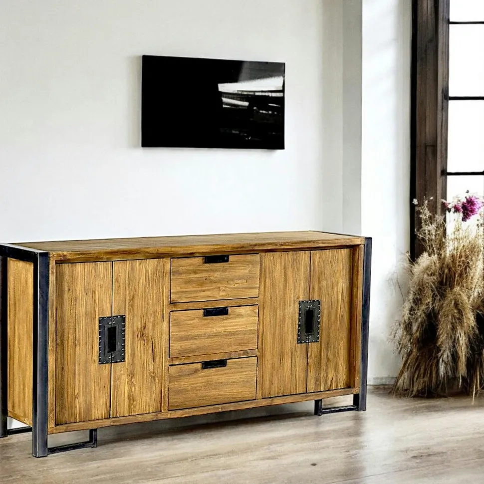 Enfilade en teck naturel 4 portes 3 tiroirs 186x88x45cm CANADA